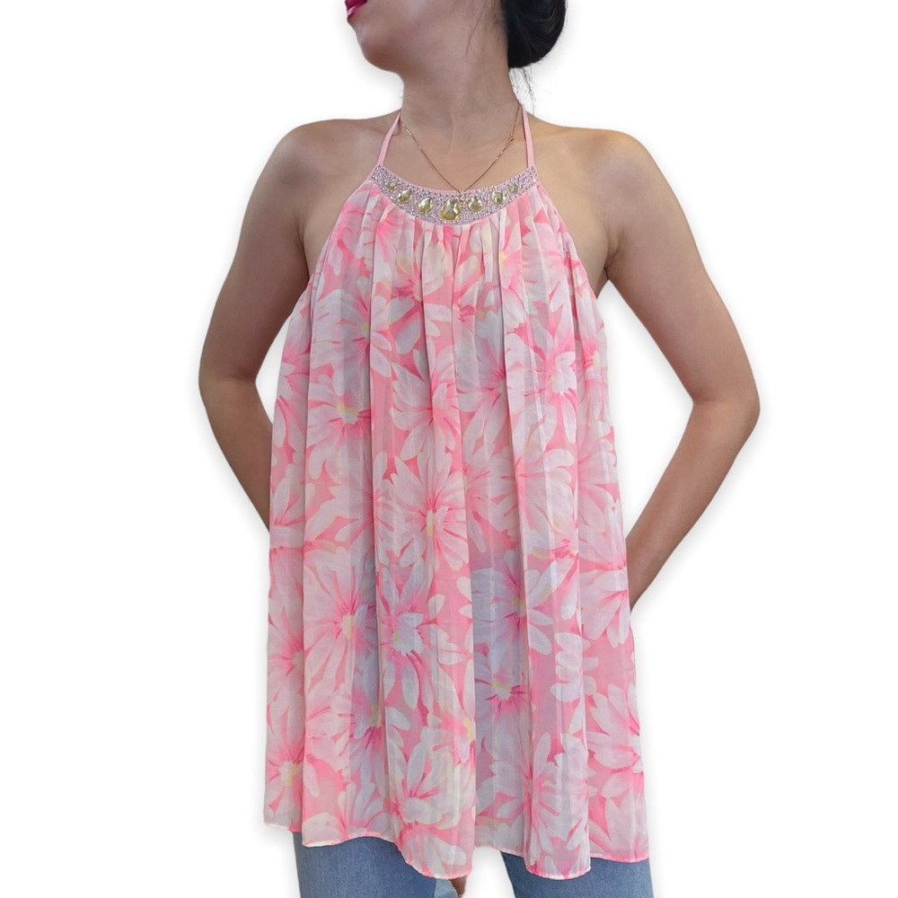 Victoria's Secret Floral Jewel Rhinestone Pleated Openback Cami Slipdres…
